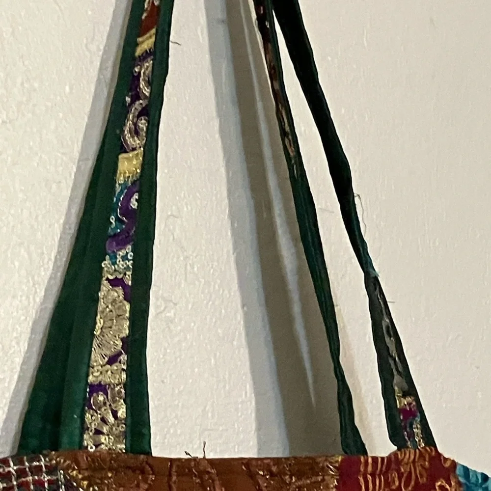 Bohemian patchwork sparkly silk quilted embroidered India shoulder bag metallic